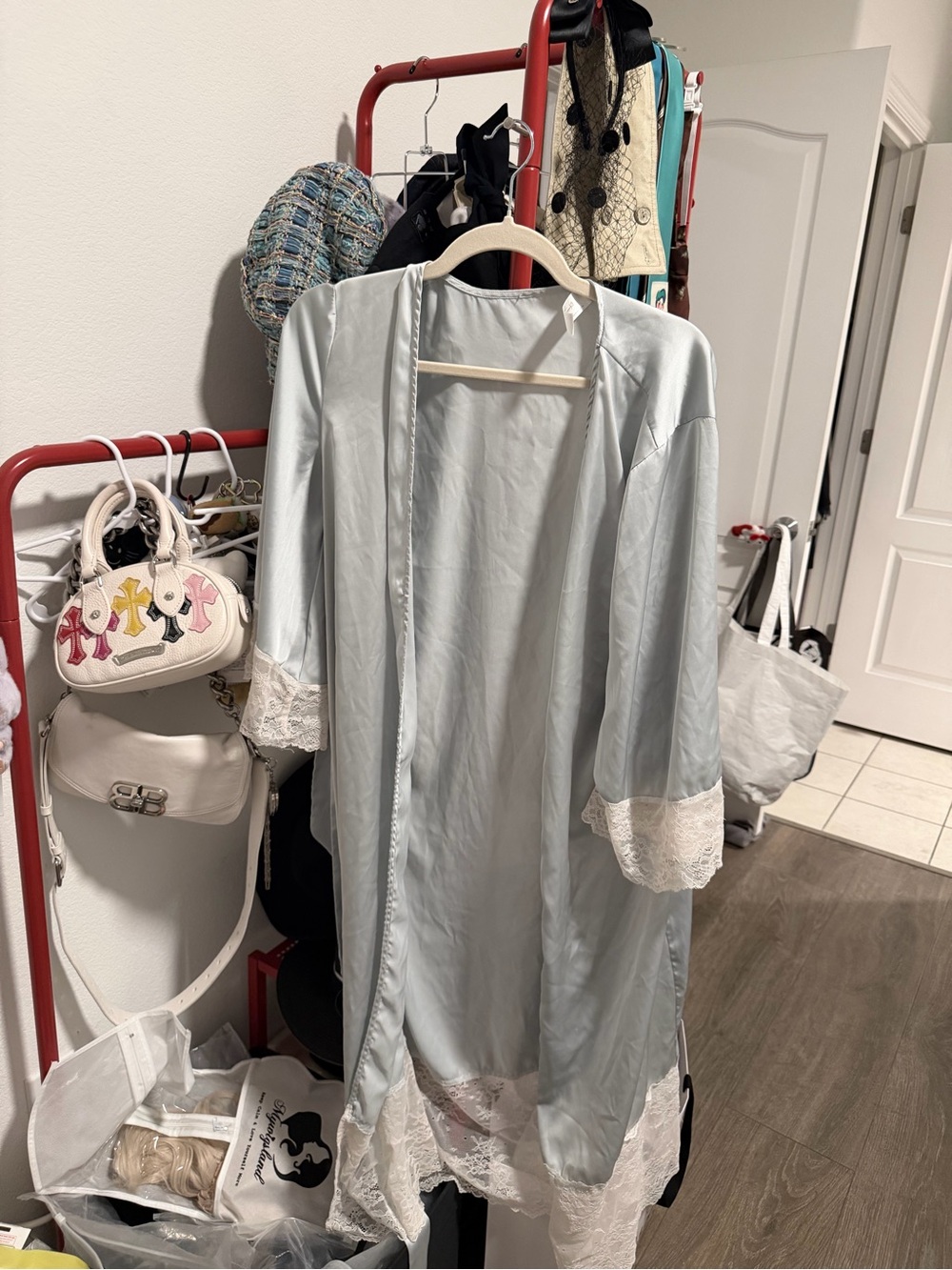 Light Blue Lace-Trim Satin Robe - Women's Intimates & Sleepwear